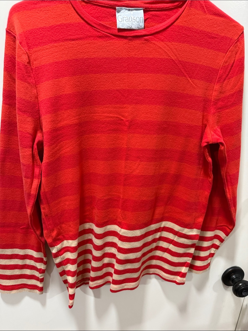 Grayson Women's Red & Cream Striped Long Sleeve Tee